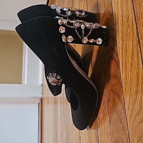 DOLCE & GABBANA Velvet Suede Crystal Embellishments Mary Jane Pumps  38.5 - Picture 4 of 16